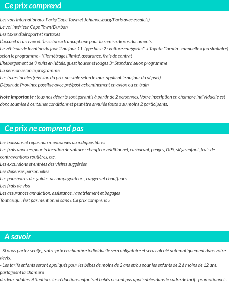 Conditions tarifaires