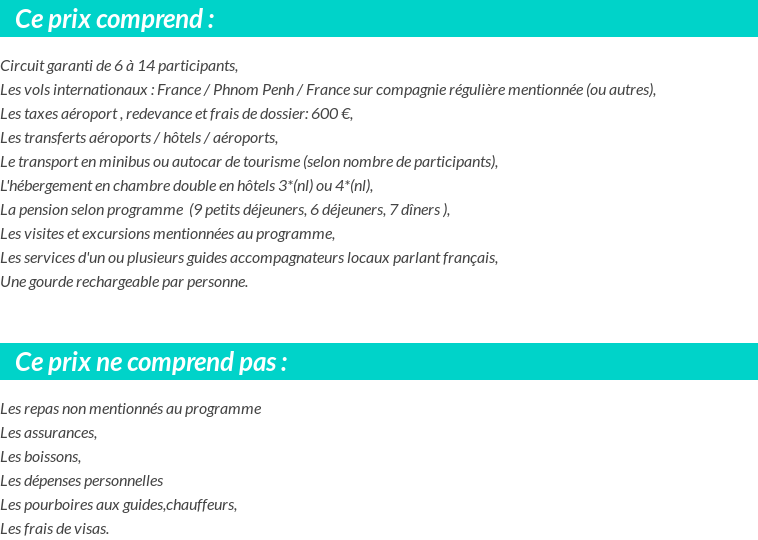 Conditions tarifaires