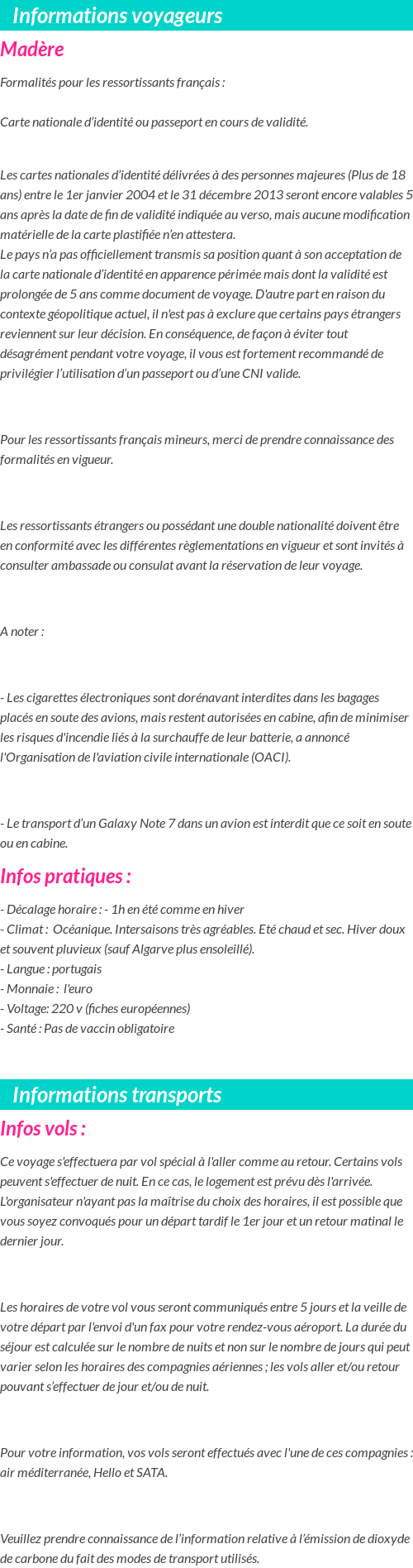Formalités et infos voyageurs