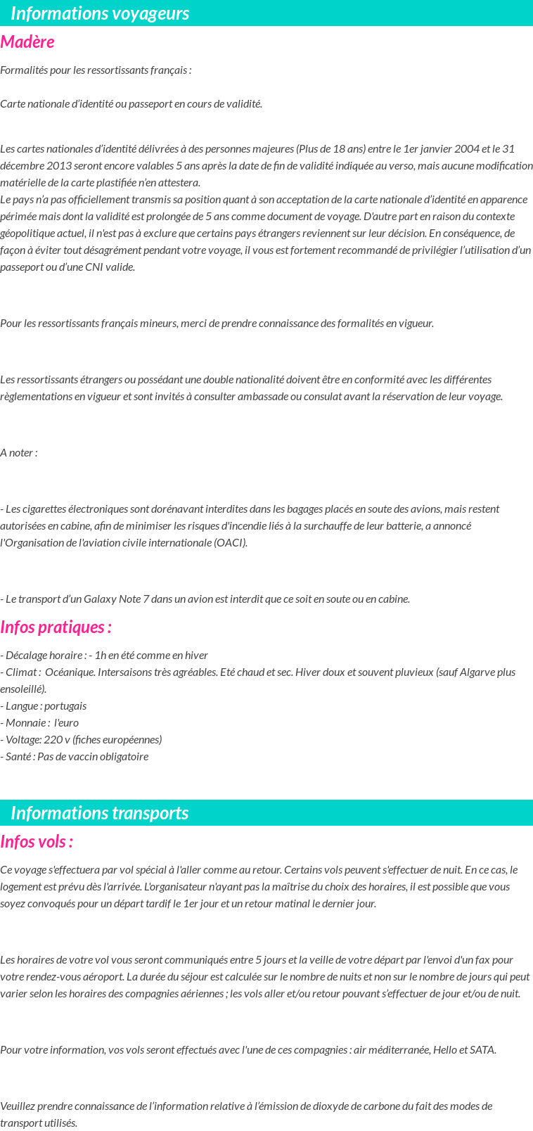 Formalités et infos voyageurs