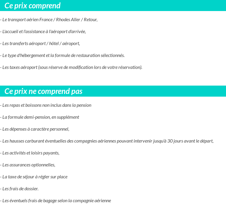 Conditions tarifaires