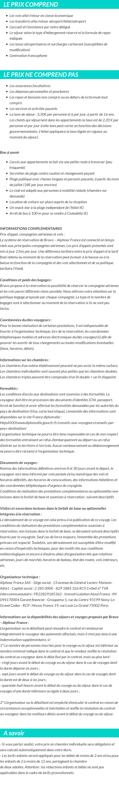 Conditions tarifaires